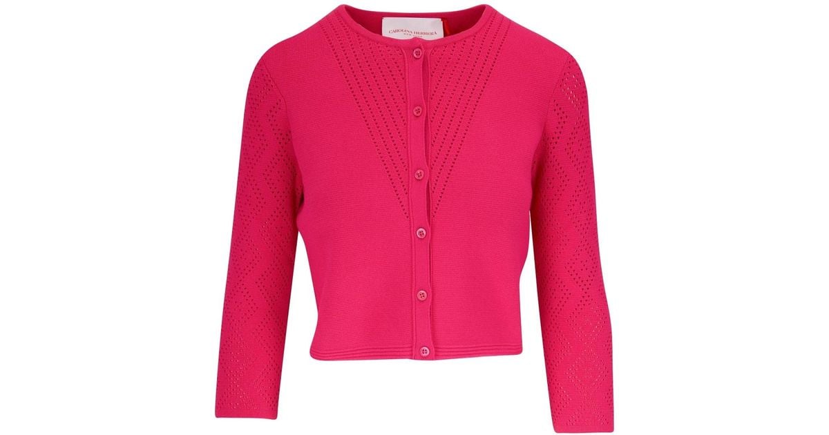 Carolina Herrera Pointelle-knit Button-down Cardigan in Pink | Lyst