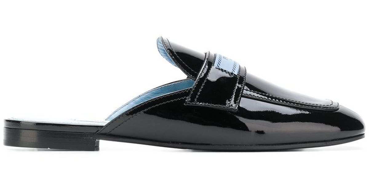 prada leather logo loafer mules