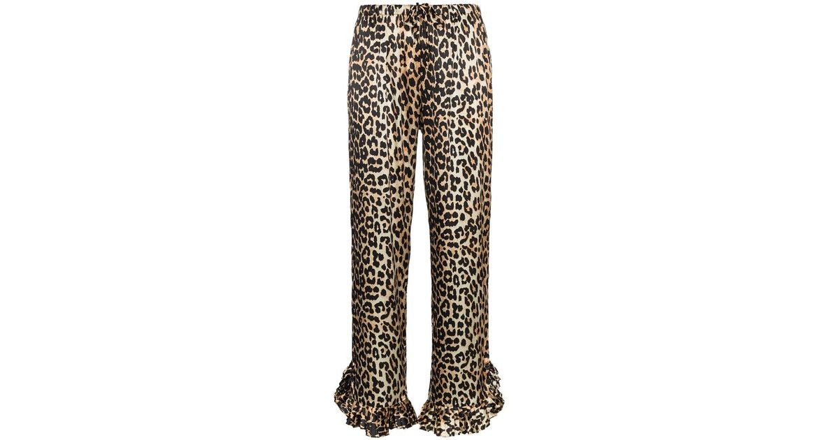 Ganni Silk Ruffle High Waisted Trousers 