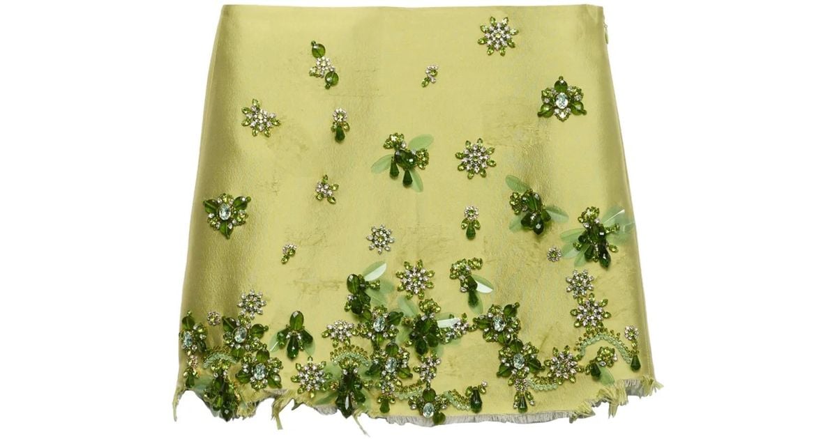 Prada Embellished Mini Skirt in Green | Lyst