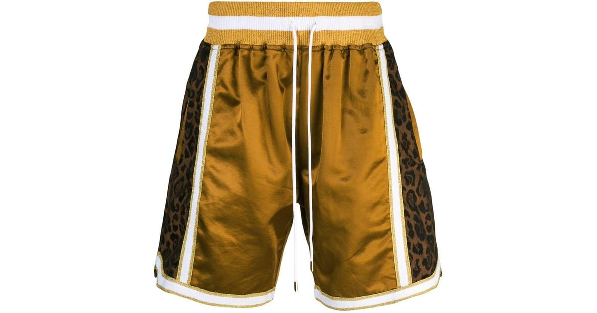 Just Don Leopardprint Cottonblend Satin Basketball Shorts in Gold