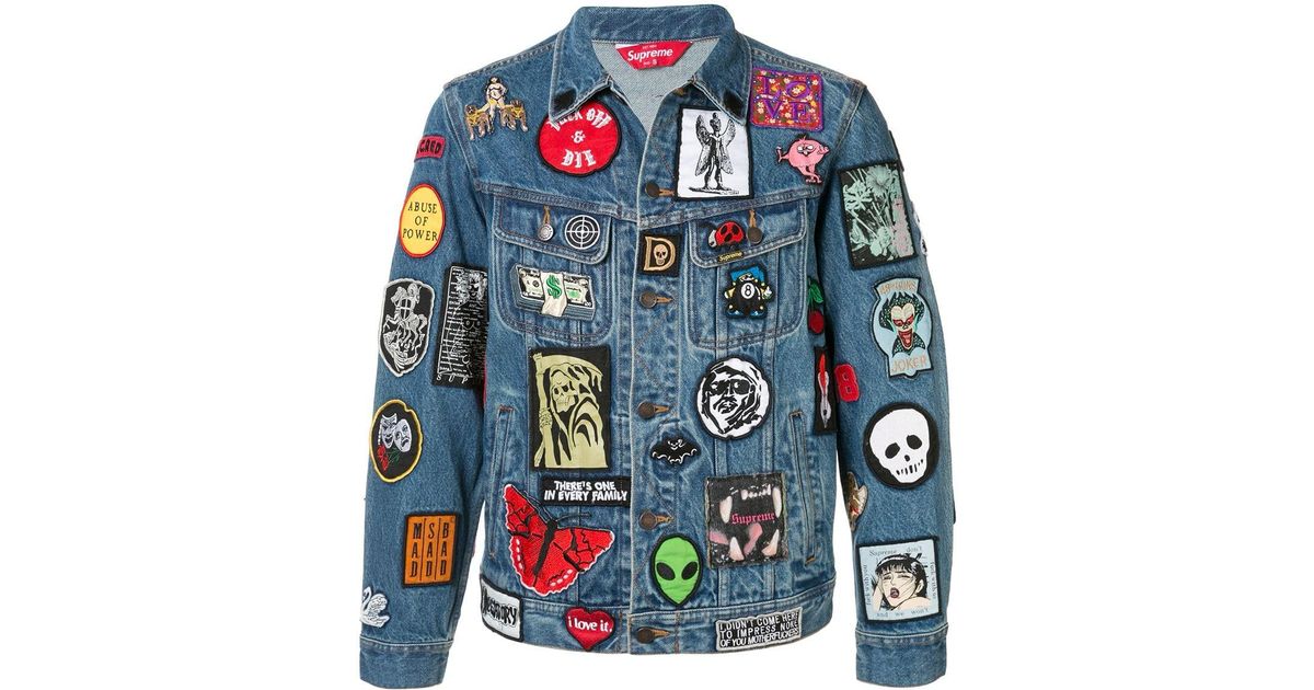 Supreme Patches Denim Trucker Jacket Ss18 in Blue for Men - Lyst