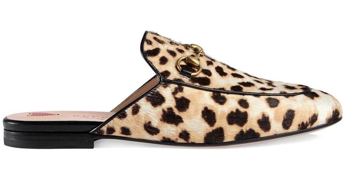 gucci leopard princetown pony mules