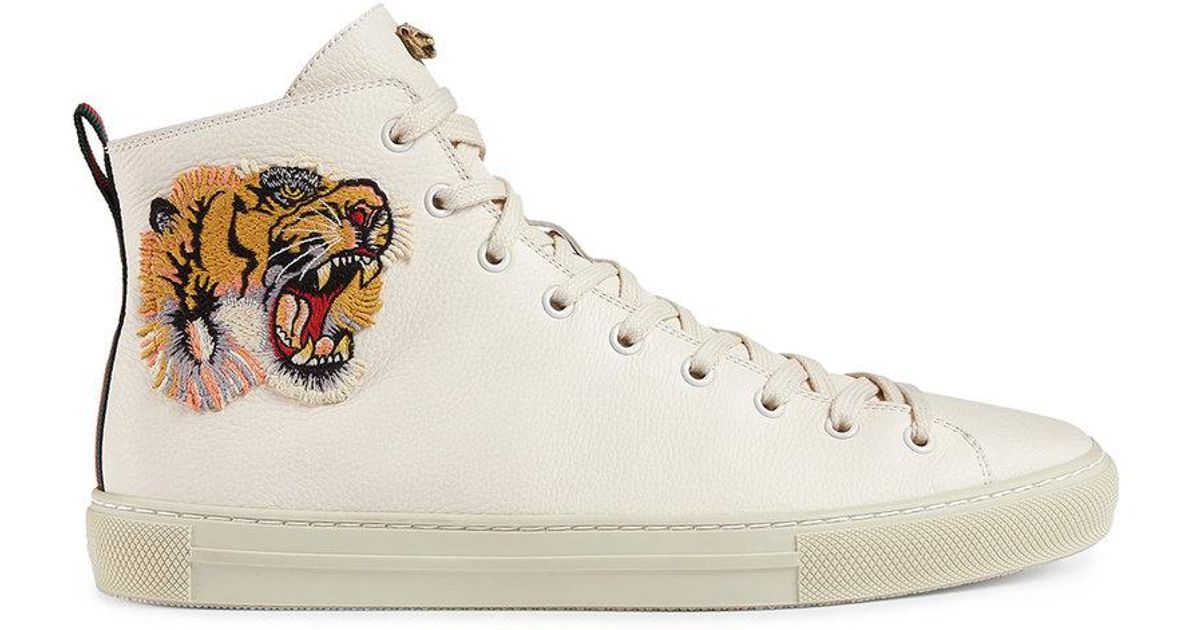 Baskets montantes en cuir à tigre Gucci pour homme en coloris Blanc | Lyst