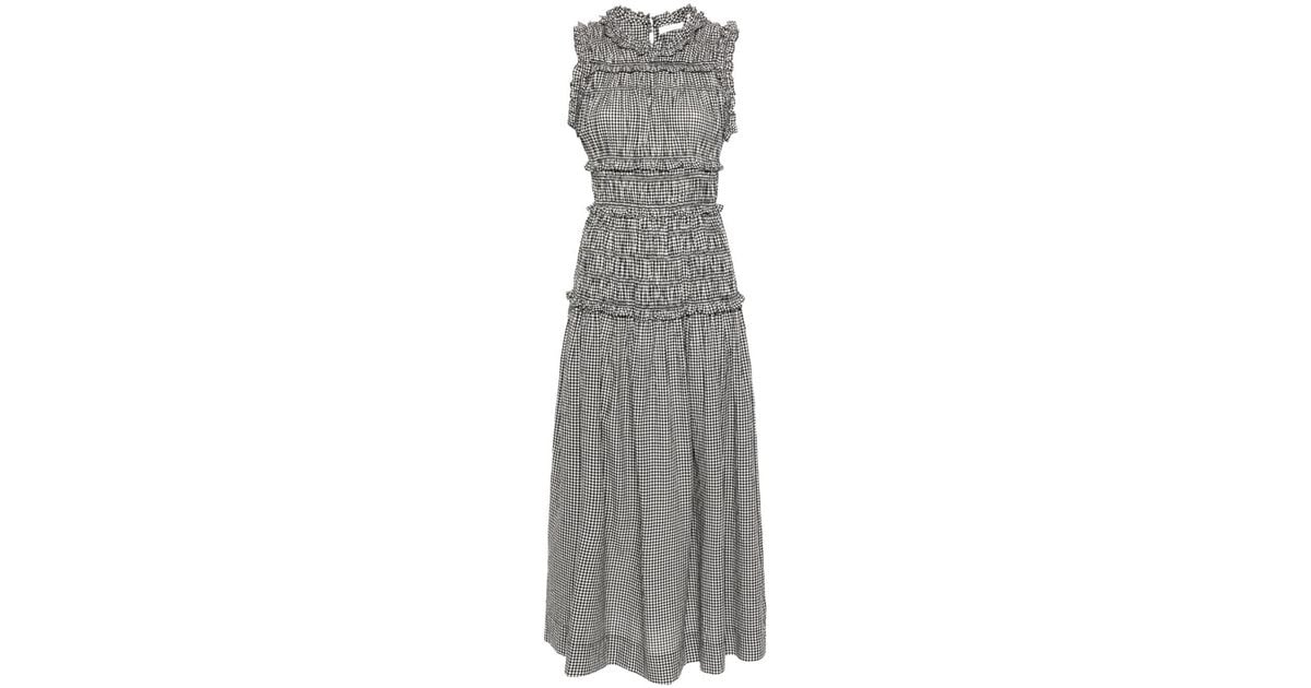 den mallory shirred gingham organic cotton midi dress Doen Mallory Gingham Check Dress in Gray