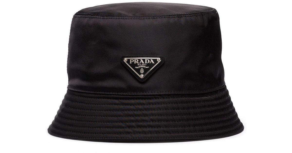Prada Cotton Nylon Bucket Hat in Black for Men - Lyst