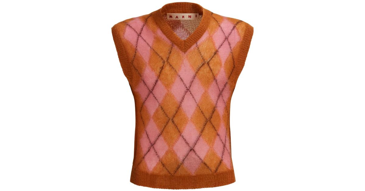Marni Mohair-blend Argyle V-Neck Knit Vest in Orange for Men | Lyst UK
