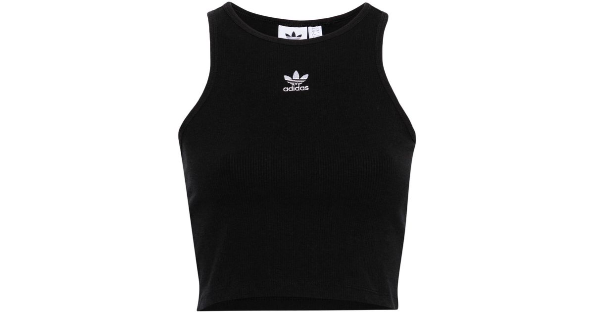 adidas Logo-embroidered Fine-ribbed Tank Top in Black | Lyst