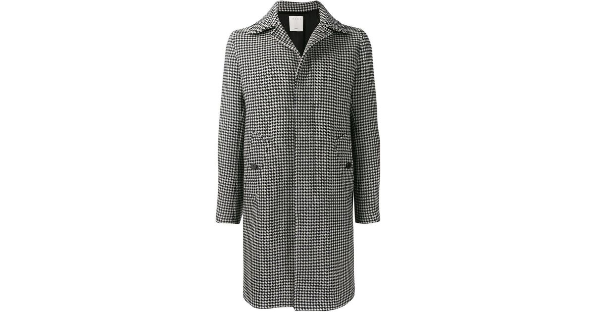 Sandro Houndstooth Coat in Black for Men | Lyst