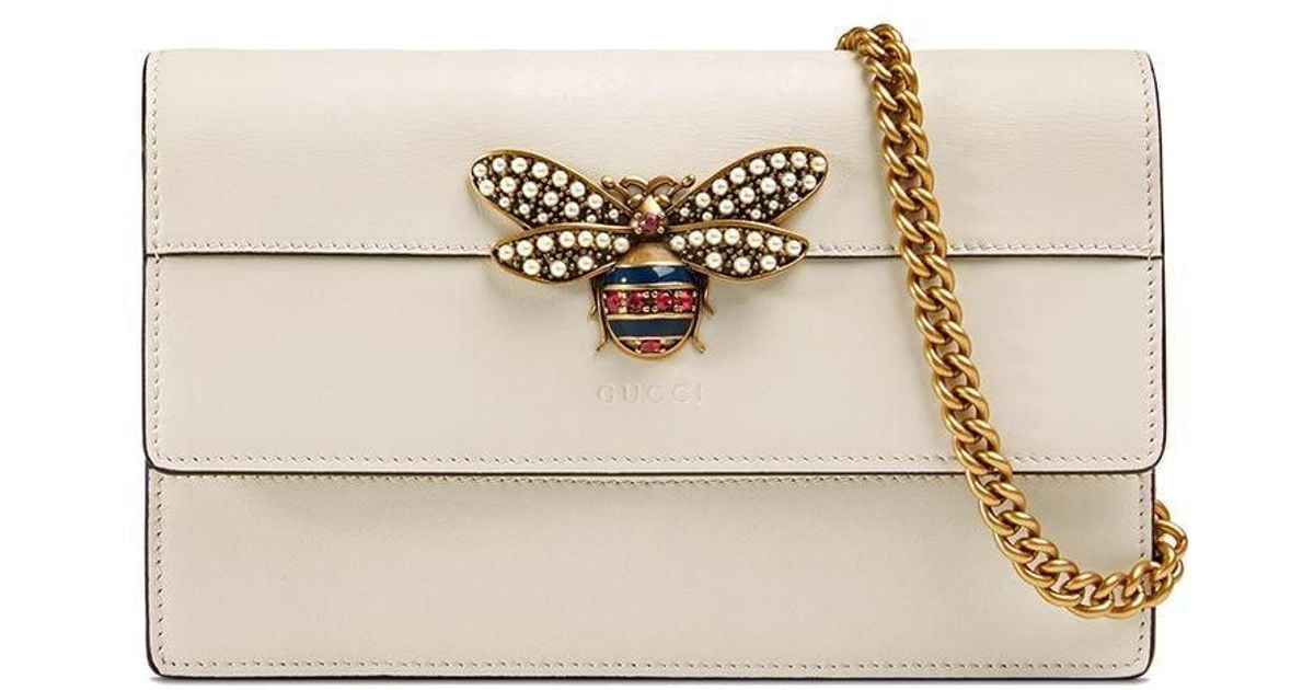 Gucci Queen Margaret Leather Bee Wallet On Chain Bag in White Lyst Canada