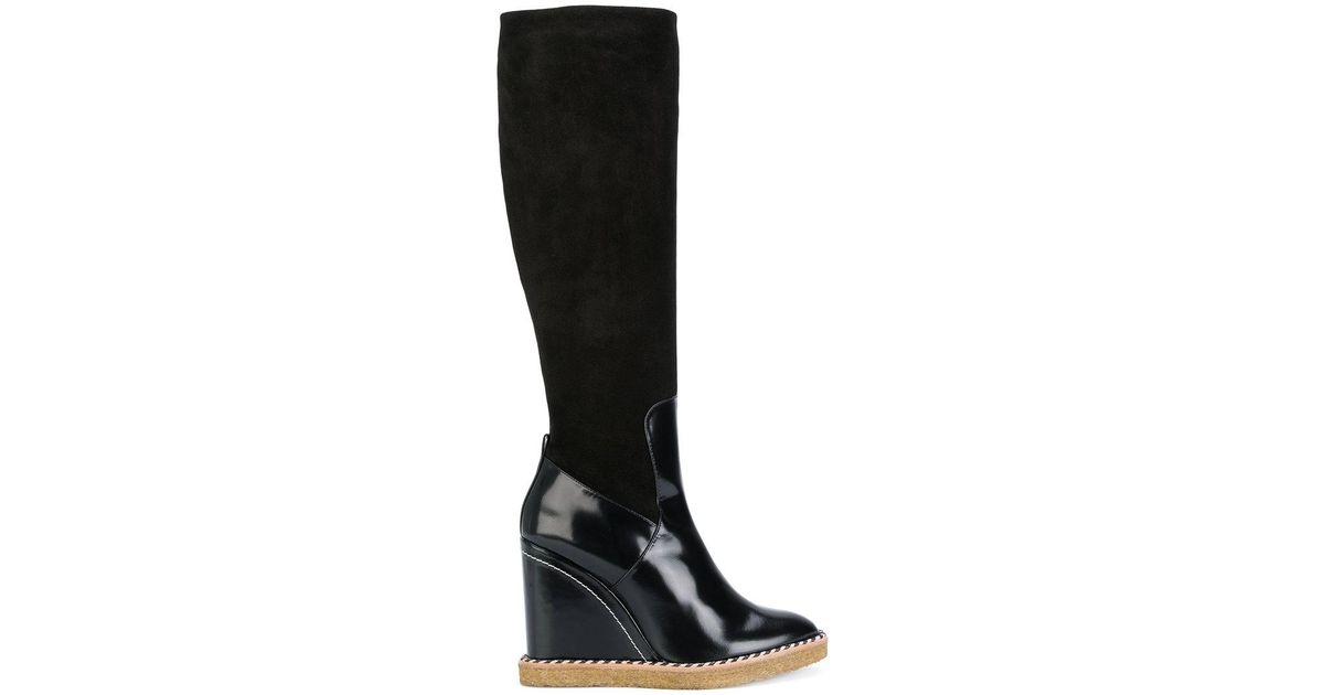 black wedge calf length boots