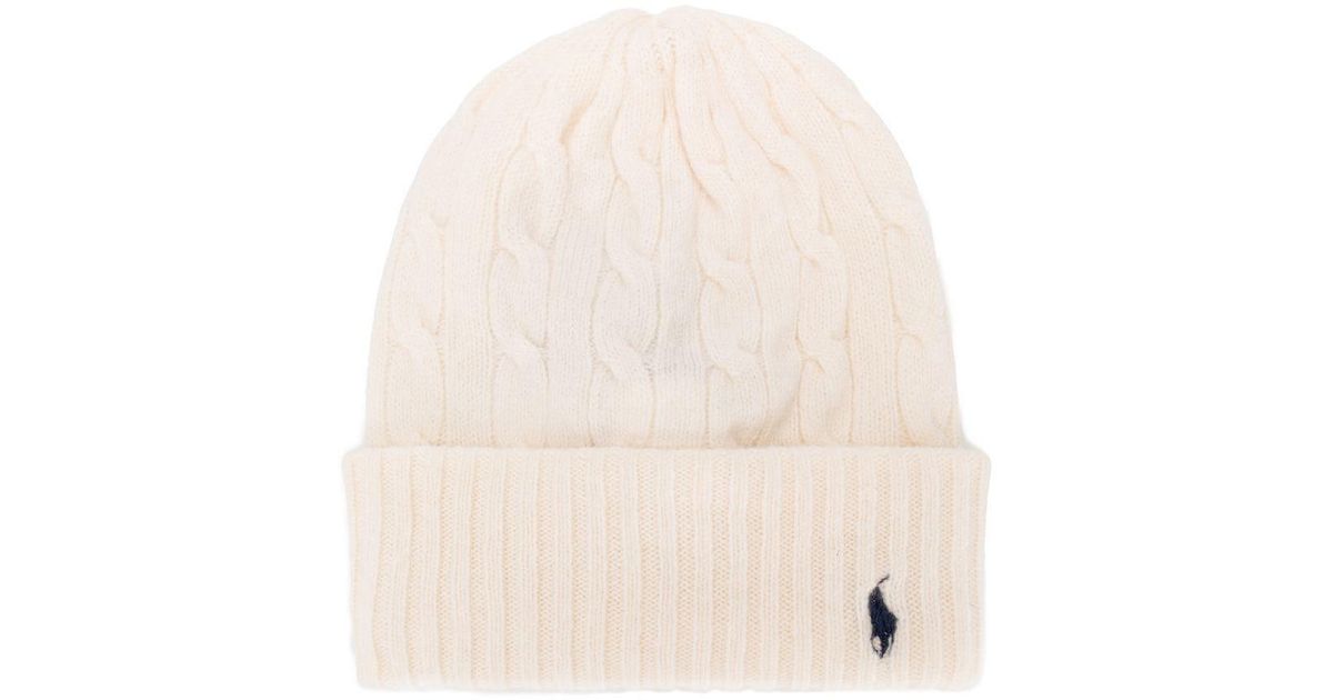Polo Ralph Lauren Wool Cable Knit Beanie in White - Lyst