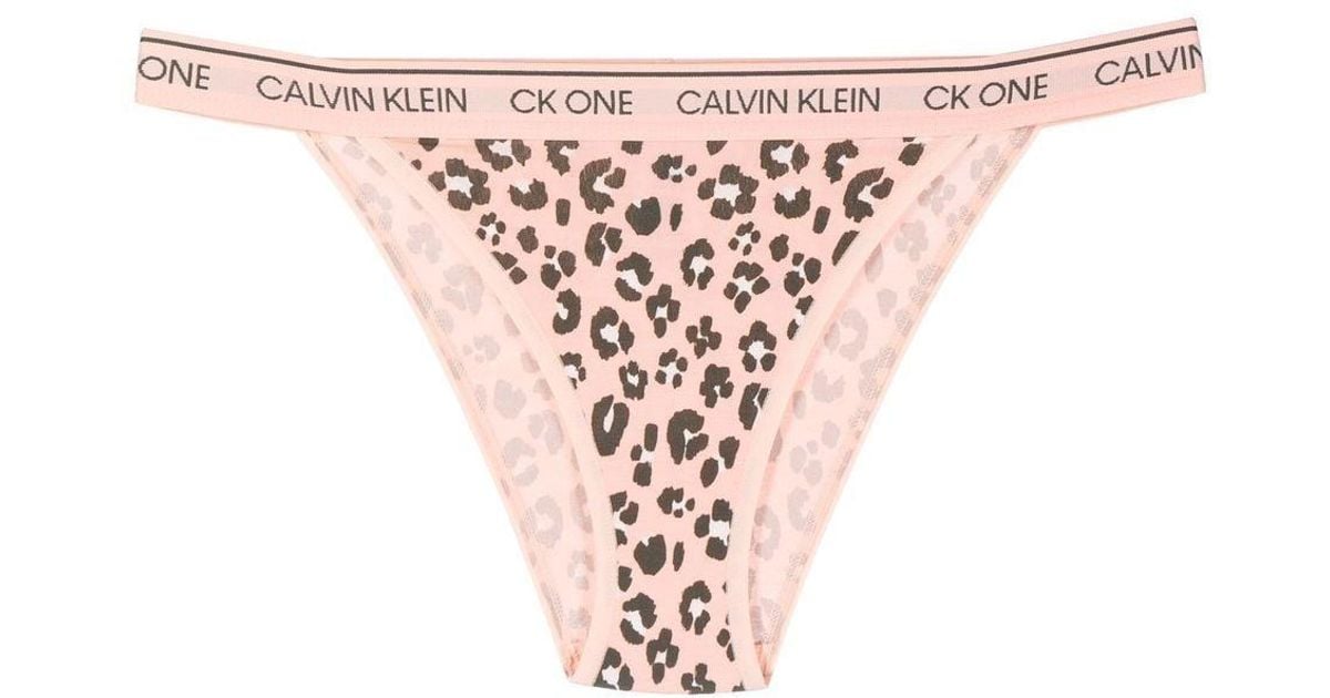 Calvin Klein Leopard-print Logo-waistband Thong in Pink | Lyst