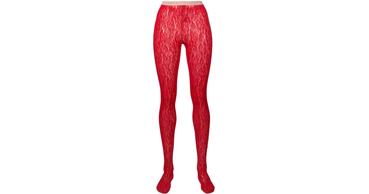 Gucci Floral Lace Tights in Red | Lyst