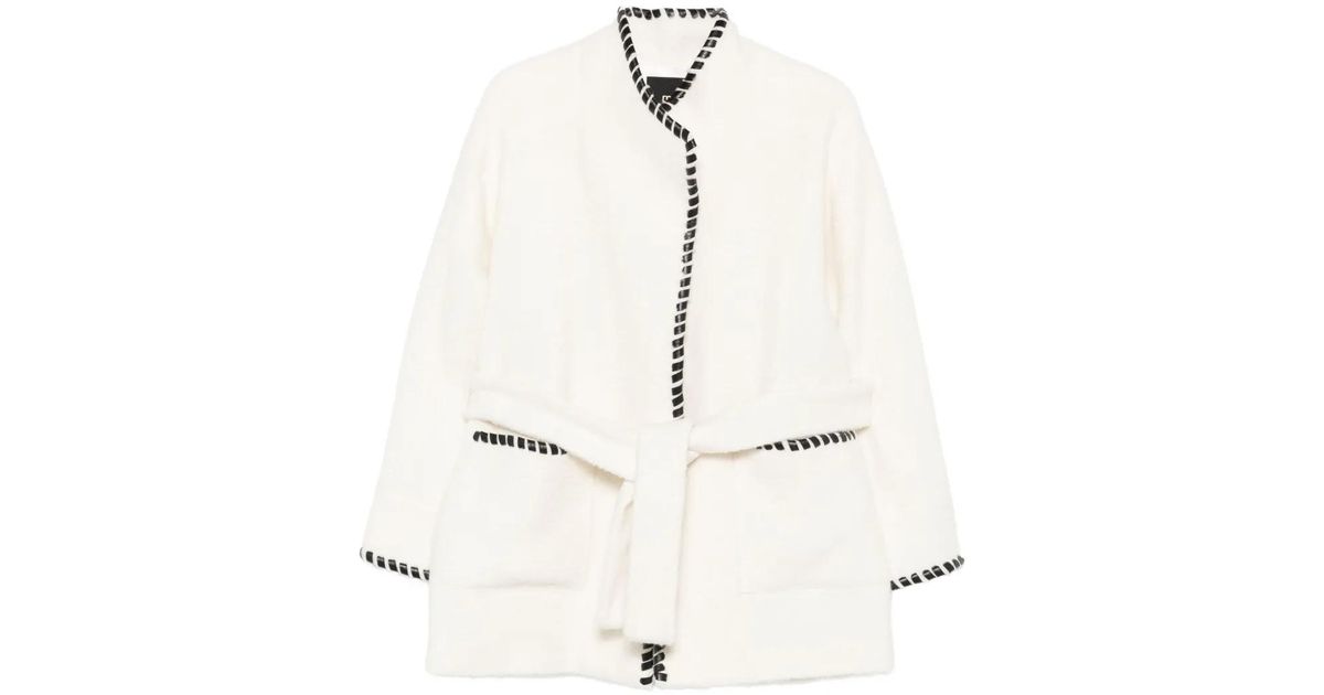 Maje Braided-Trim Tied Jacket in Natural | Lyst UK
