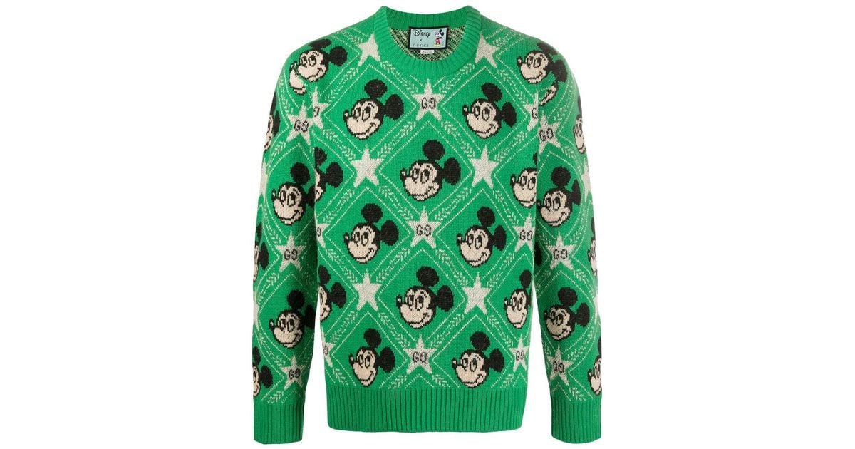 Gucci Disney X Mickey Mouse-intarsia Wool-blend Jumper in Green for Men |  Lyst