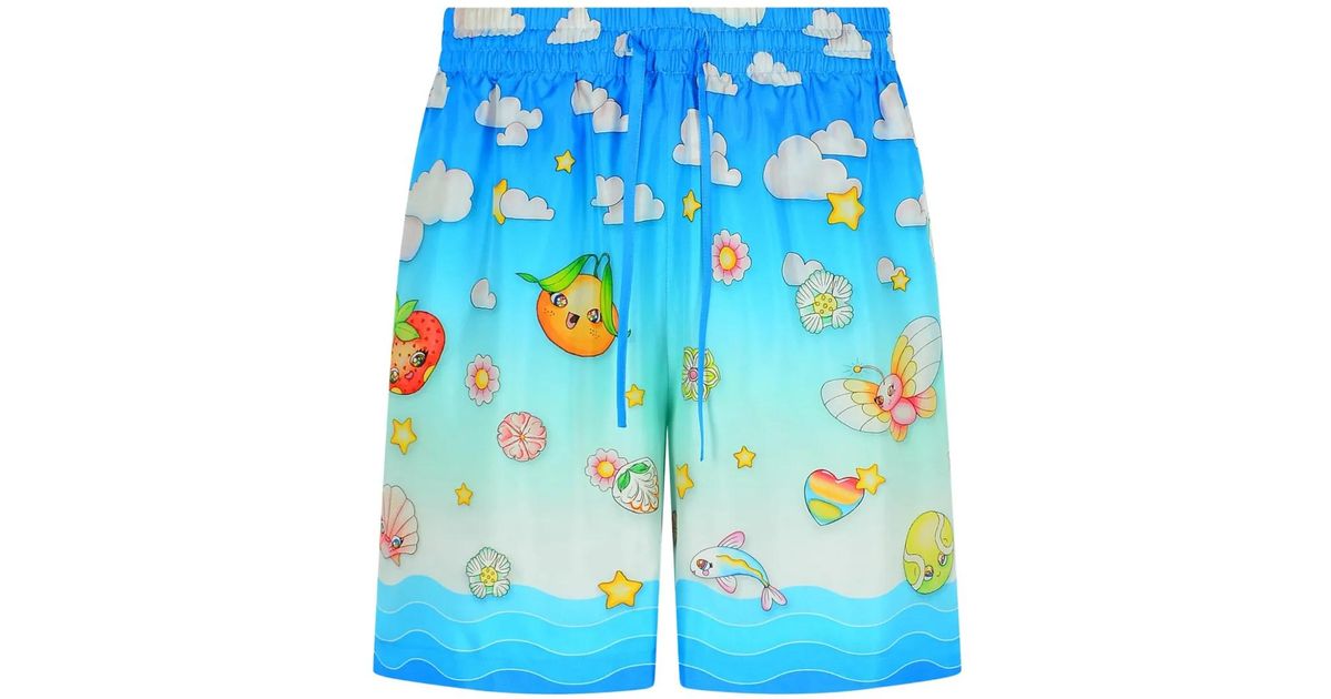 Casablanca Blue Silk Bermuda Shorts