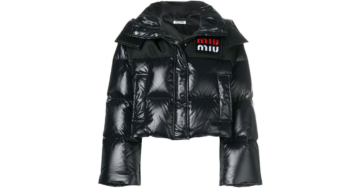 Miu Miu Cropped Puffer Jacket in Black - Lyst