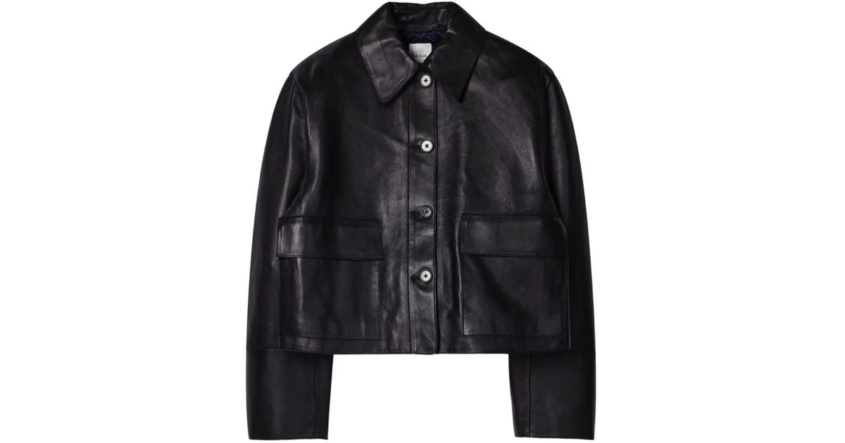 Paul Smith Buttoned Leather Jacket in Black | Lyst UK