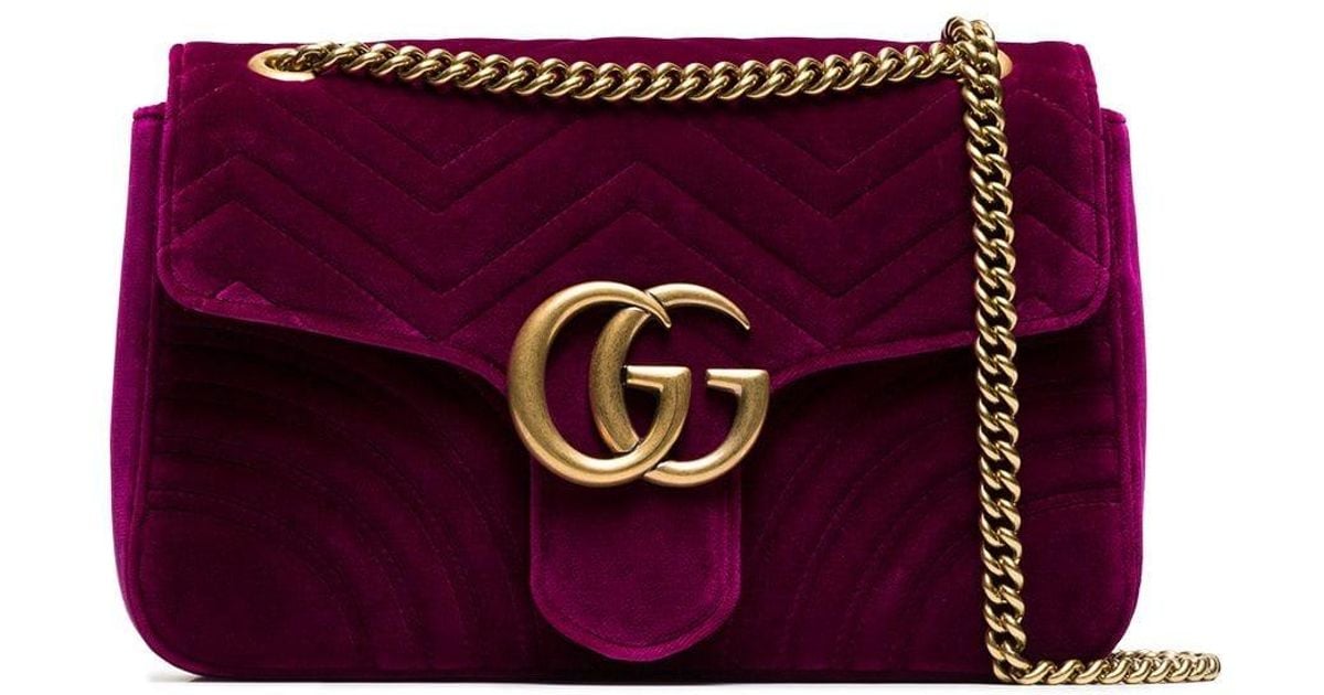 Gucci Fuchsia Marmont Medium Velvet Quilted Bag in het Roze | Lyst NL