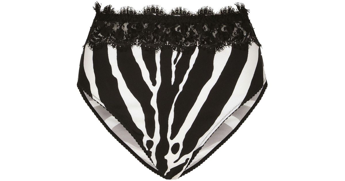 Dolce & Gabbana Zebra Print Charmeuse And Lace Briefs in Black | Lyst