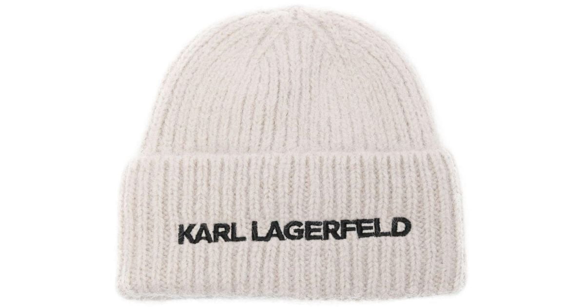 Karl Lagerfeld EmbroideredLogo Beanie Hat in White Lyst Australia