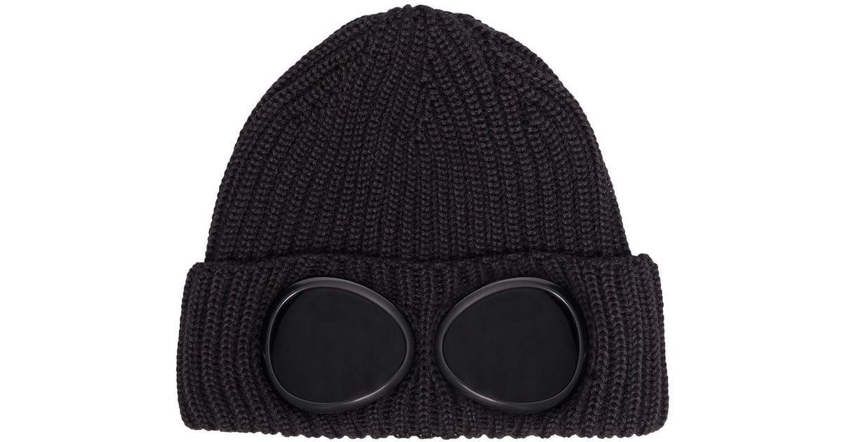 C.P. Company Wool goggle Detail Ribbed Knit Beanie in Black for Men Lyst