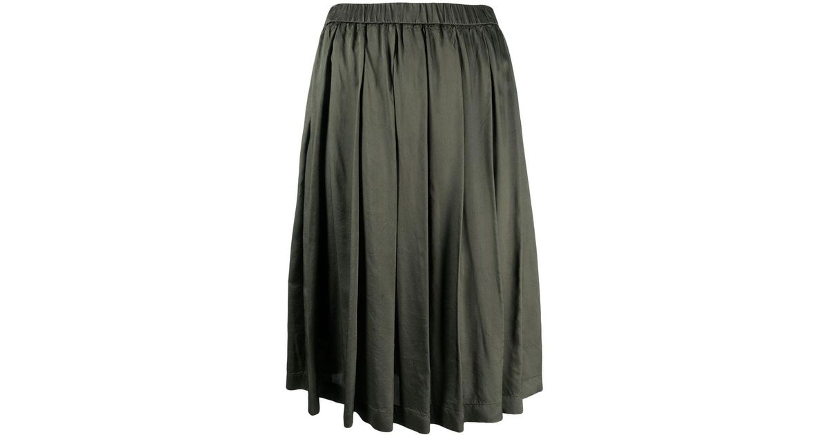 Aspesi Satin Pleated Skirt in Green | Lyst