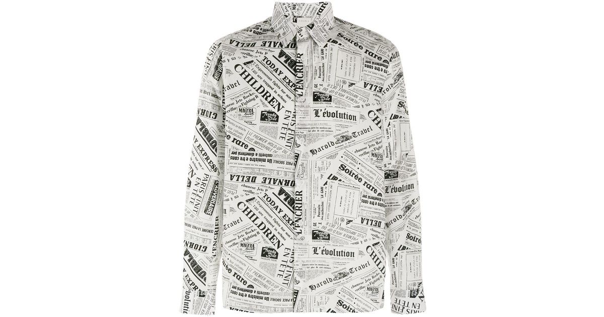 Sandro Cotton Newspaper Print Shirt in White for Men Lyst