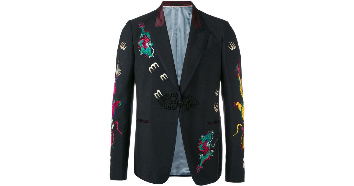 Gucci Wool Embroidered Blazer in Black 