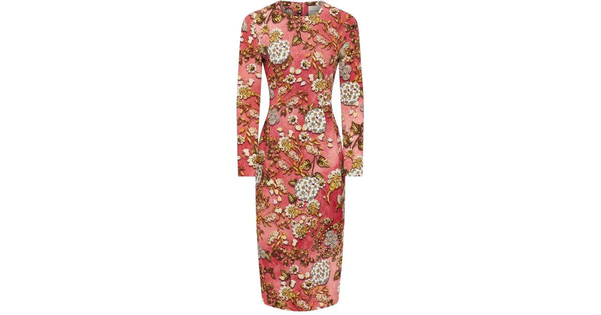 Mary Katrantzou Naomi Floral-Print Long-Sleeve Midi Dress in Red | Lyst  Canada