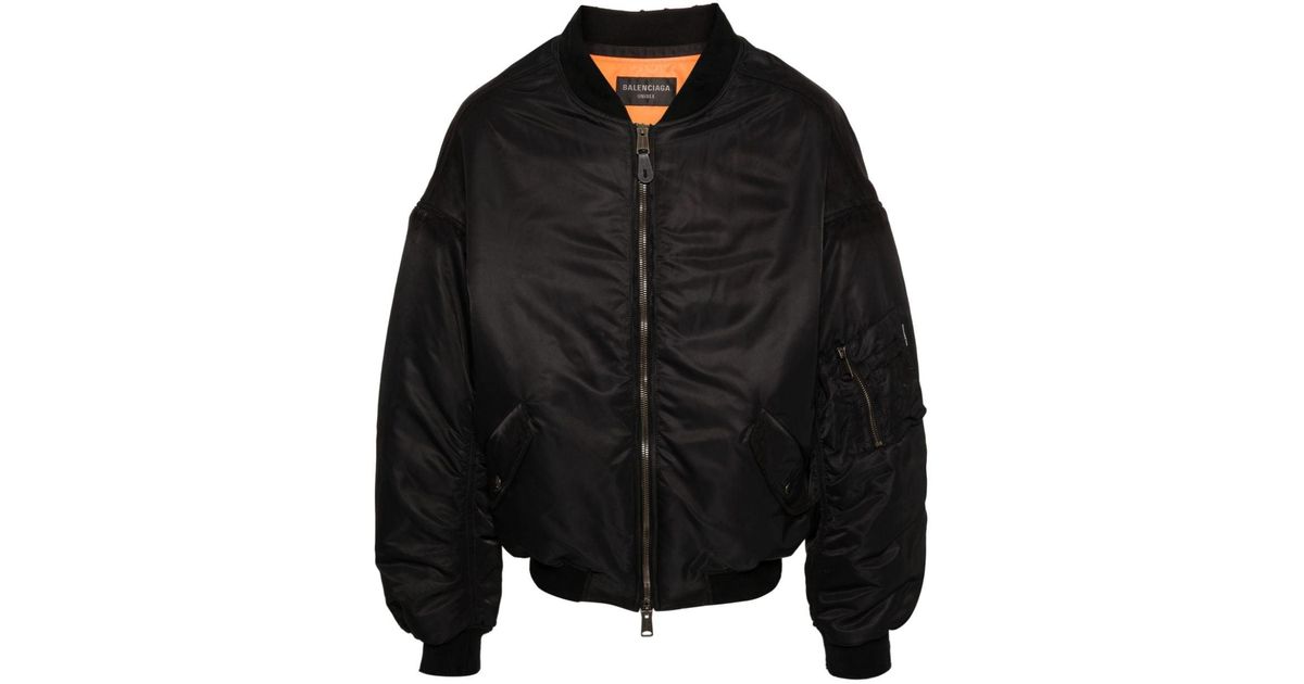 Balenciaga Nylon Offshoulder Bomber Jacket in Black Lyst