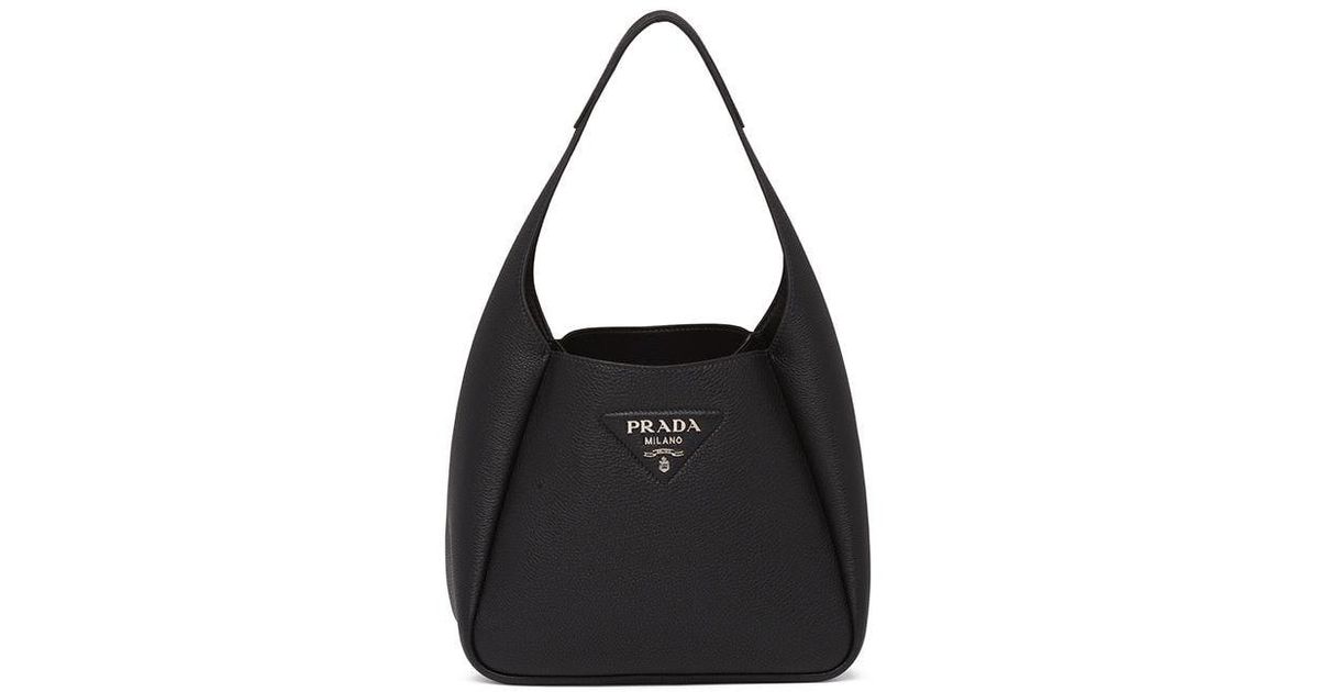 Prada Leather Logo-lettering Shoulder Bag in Black | Lyst
