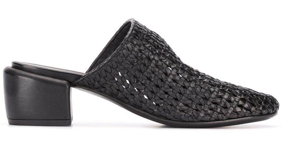 leather mules block heel