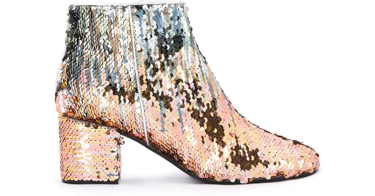 Pollini Leather Sequin Ankle Boots in Metallic - Lyst