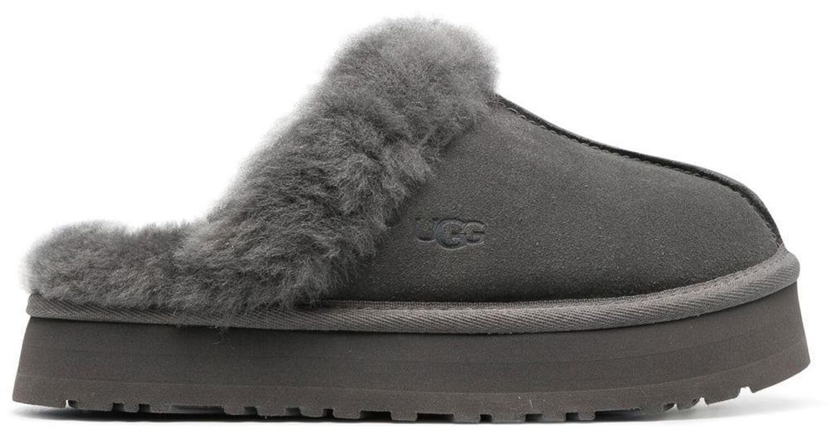 UGG Disquette Shearling Platform Slippers in Grey (Gray) Lyst