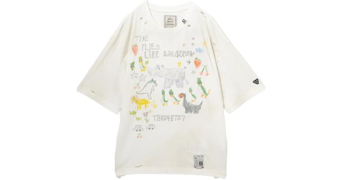 メンズ Maison Mihara Yasuhiro ダメージ グラフィック Tシャツ 