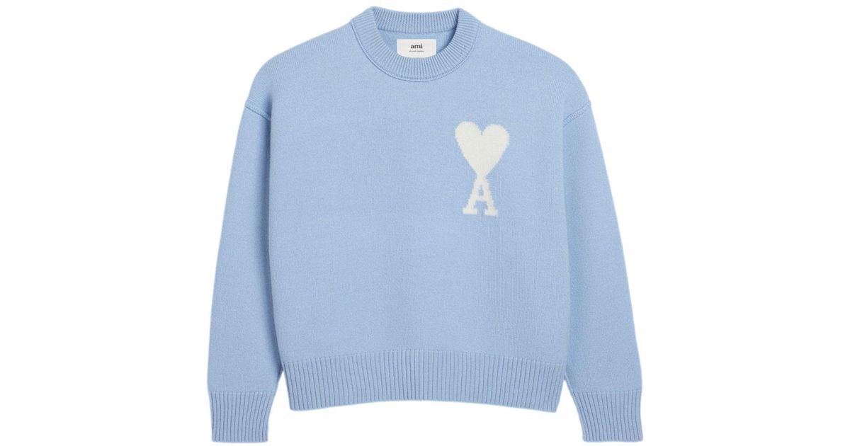 Ami Paris Ami De Coeur Wool Jumper in Blue | Lyst