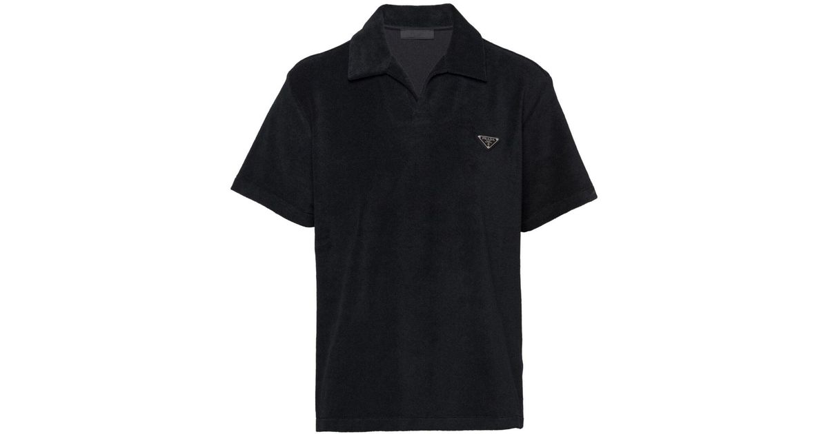 Prada Logo-plaque Terry Polo Shirt in Black for Men | Lyst