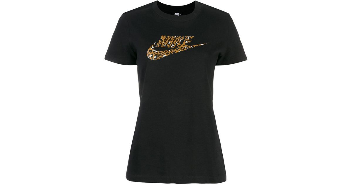 Nike Cotton Leopard Print Logo T-shirt in Black | Lyst