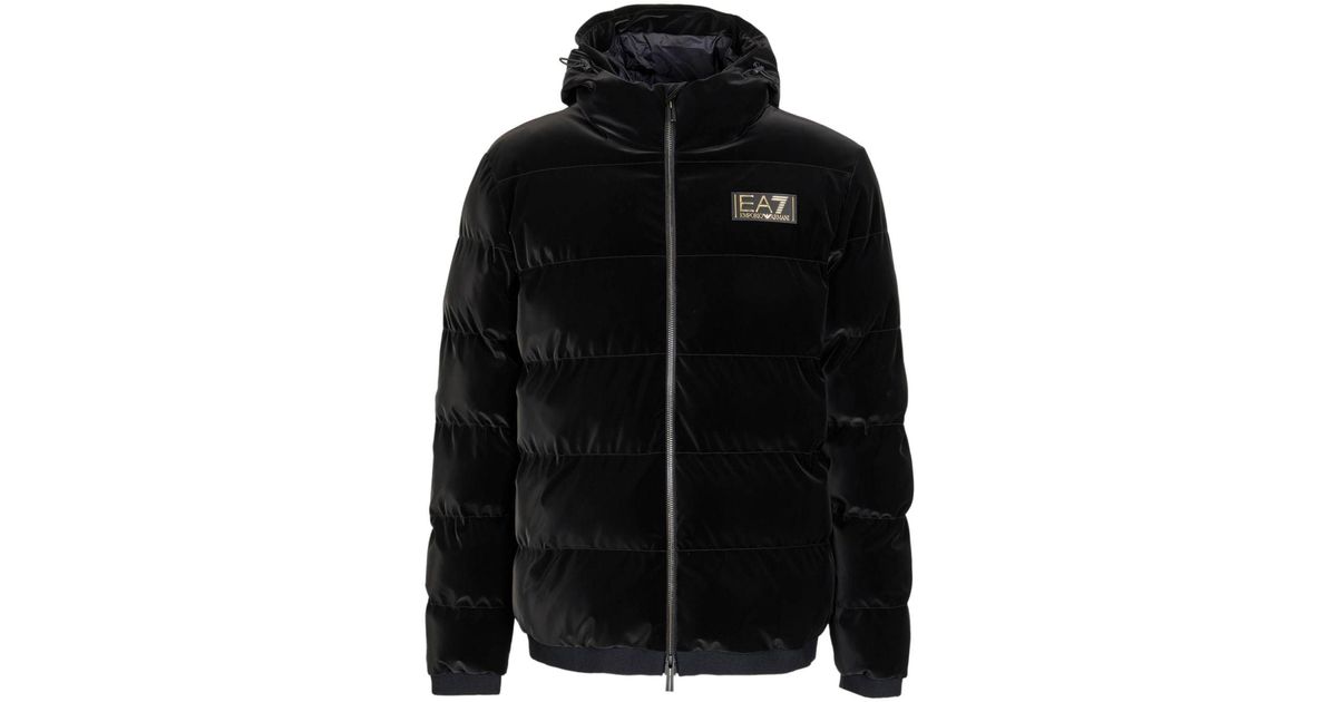 Emporio Armani Velvet effect Logo patch Bomber Jacket in Black for