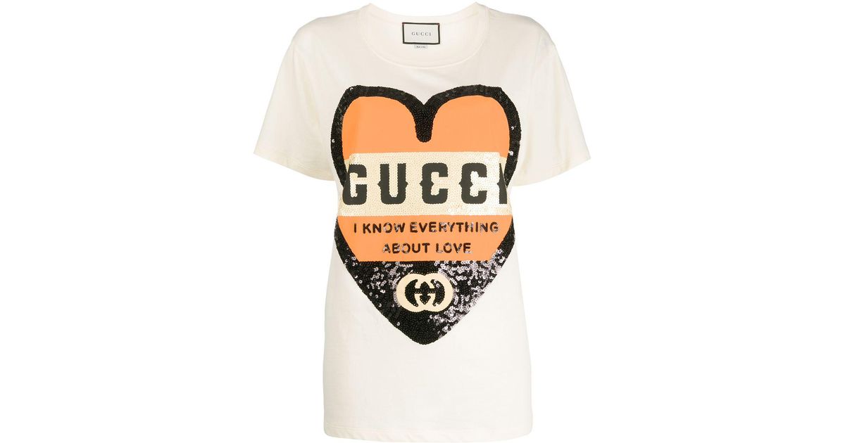 Gucci Sequinned Heart T-shirt | Lyst