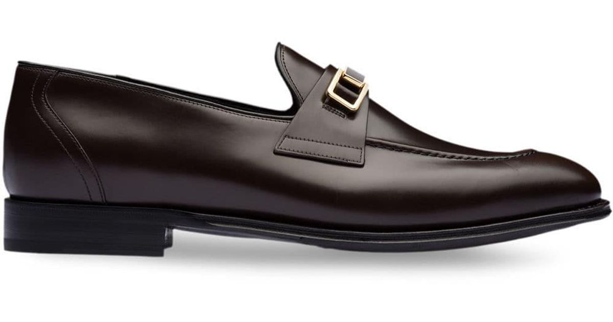 Prada Bright Calf Leather Loafers in Brown for Men - Lyst
