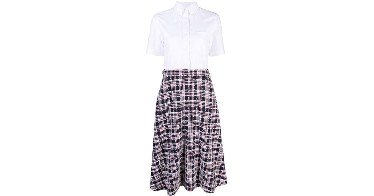 Thom Browne Checked A-line Shirt Dress in White | Lyst