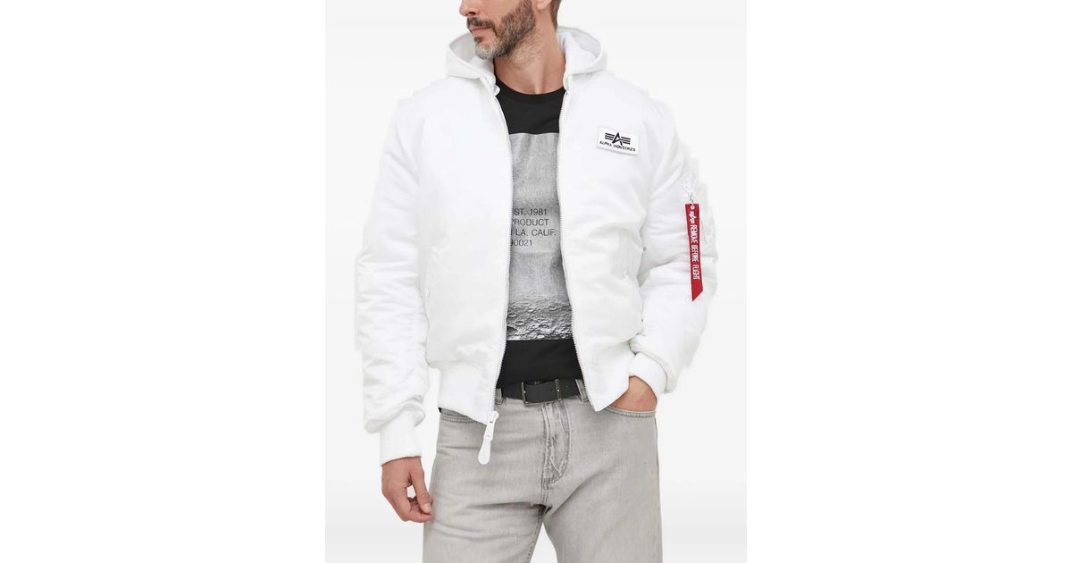 Alpha Industries Ma-1 Zip Hooded Bomber Jacket in White for Men | Lyst
