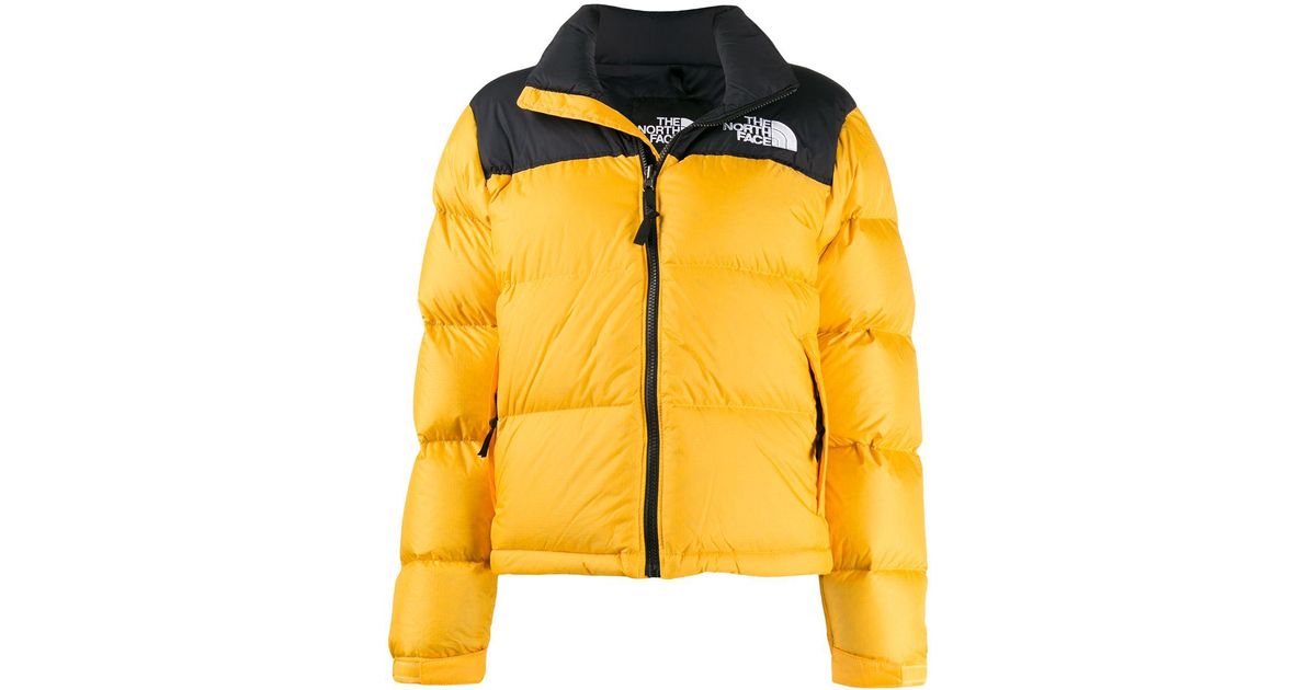 The North Face Synthetic Two Tone Puffer Jacket In Yellow Lyst