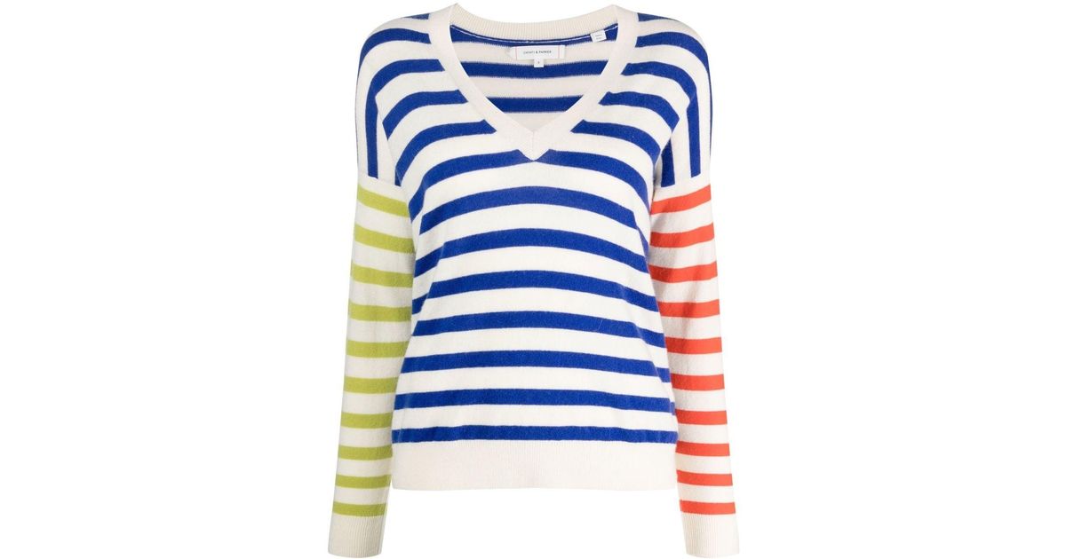 Chinti And Parker Riley Striped V Neck Sweater In Blue Lyst Australia