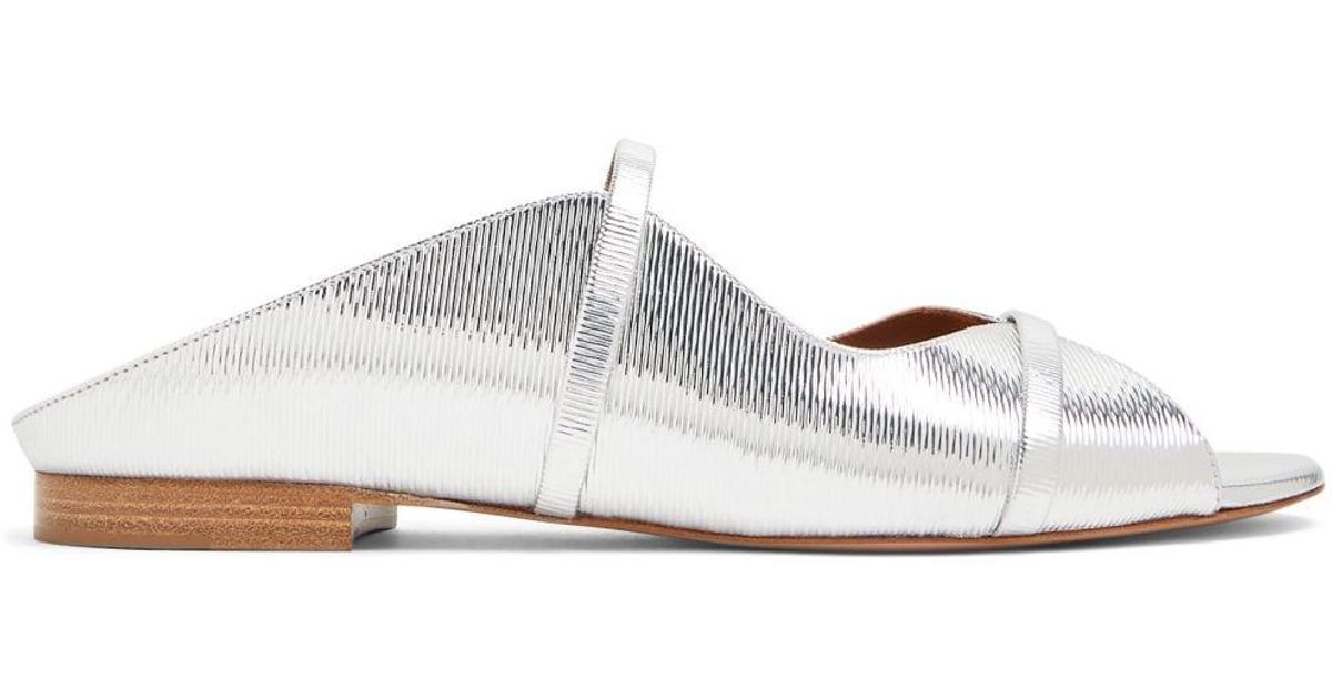 Malone Souliers Metallic-effect Flat Sandals in White | Lyst