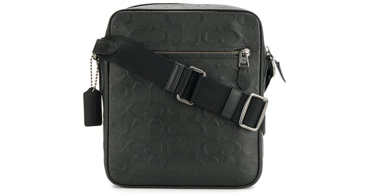 COACH Leather Embossed Logo Messenger Bag in Black for Men Lyst