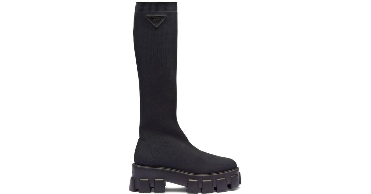 Prada Monolith Midcalf Sock Boots in Black Lyst